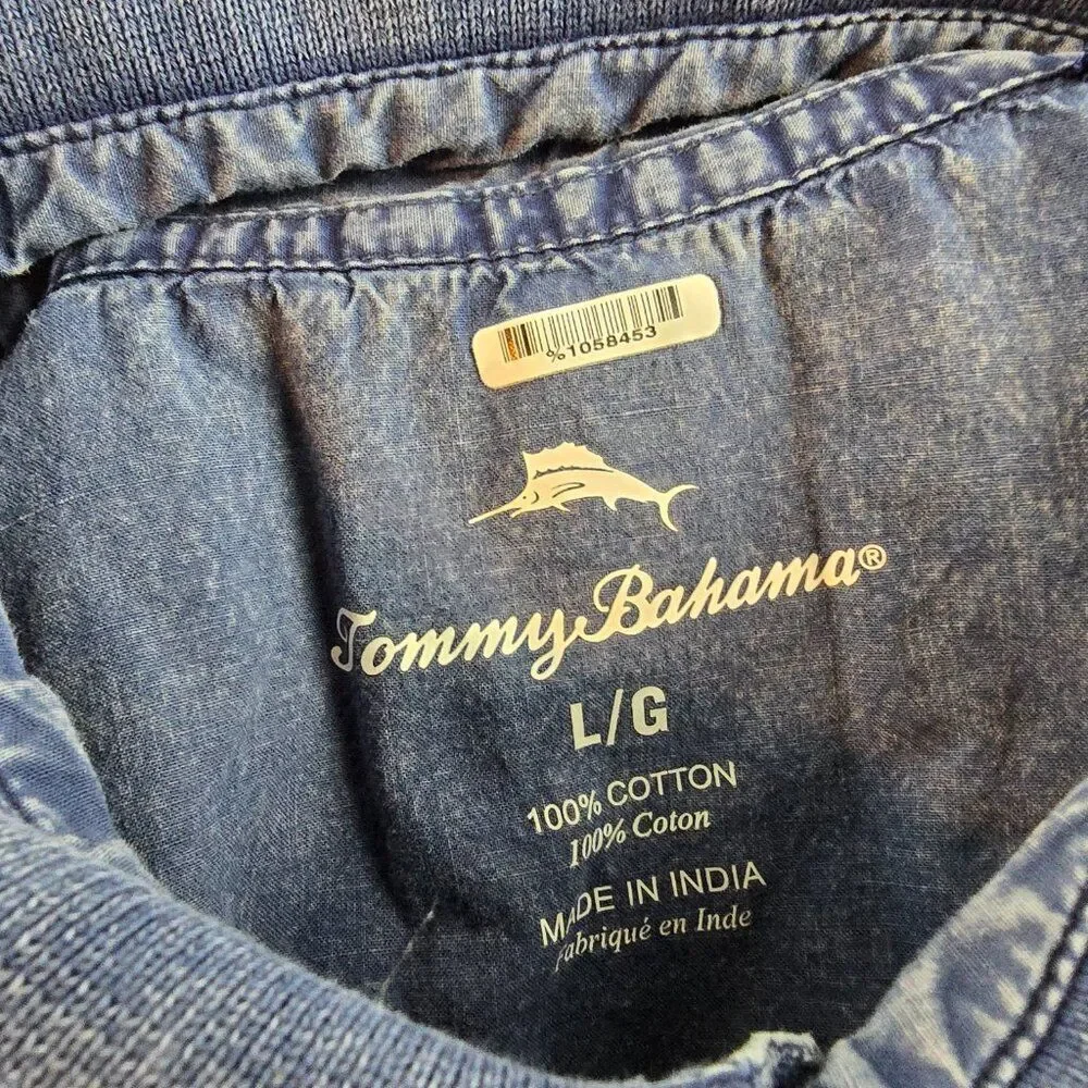 Tommy Bahama Polo Shirt Mens Large Blue Cotton Pocket Casual Solid Preppy Fading - Picture 8 of 9